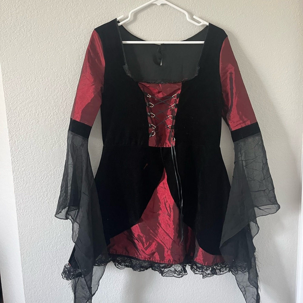 Black and Red Gothic Dress with Sheer Sleeves perfect halloween vampire .